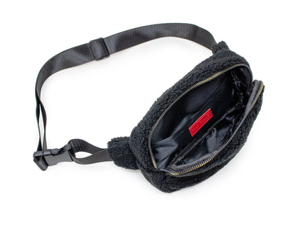 Black Fuzzy Crossbody Sling Bag w/ Heart