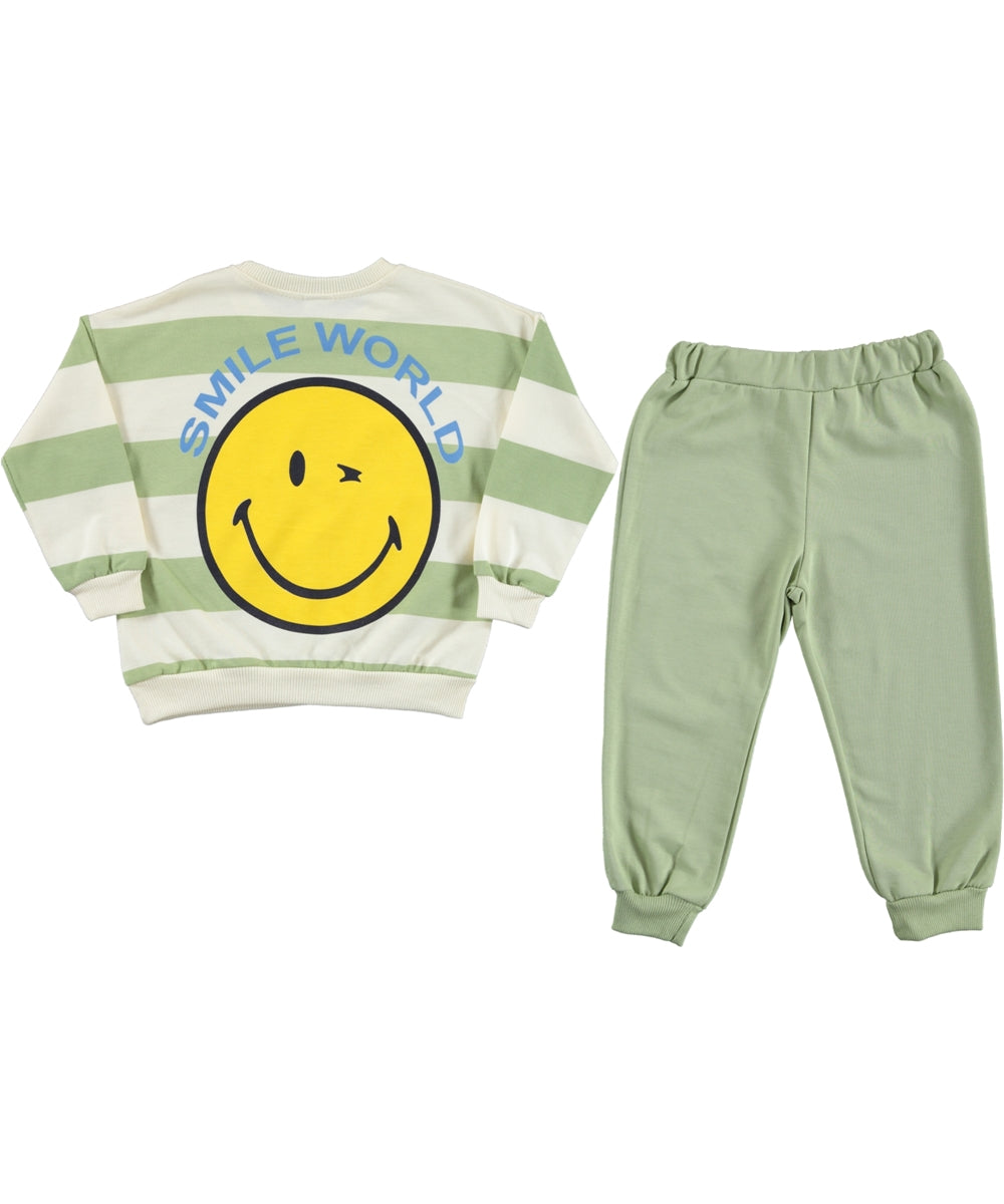 Unisex Smiley Striped Jogger Set Green