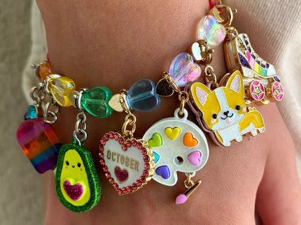 Gold Rainbow Heart Bead Stretch Bracelet