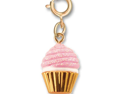 Gold Pink Glitter Cupcake Charm