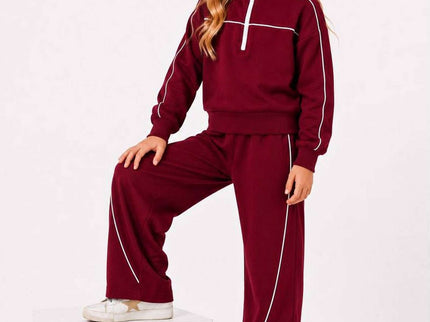 Girls Quarter Zip Tracksuit Maroon