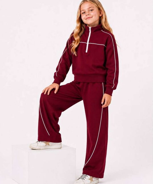 Girls Quarter Zip Tracksuit Maroon