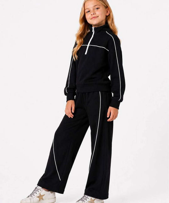 Girls Quarter Zip Tracksuit Black