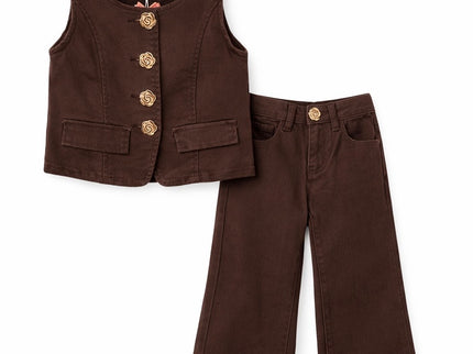 Denim Rose Button Vest Set