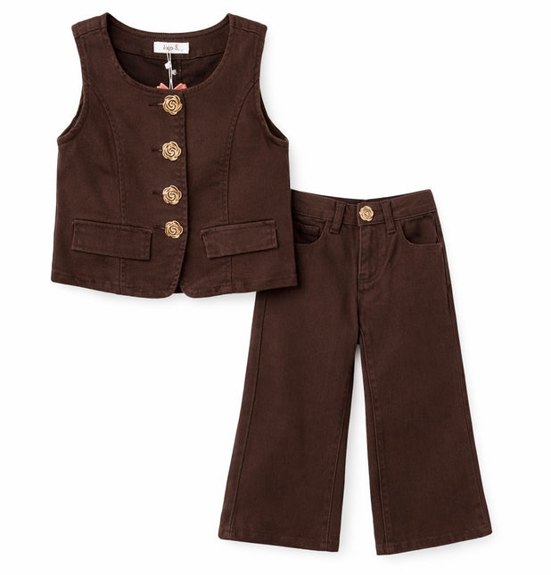 Denim Rose Button Vest Set