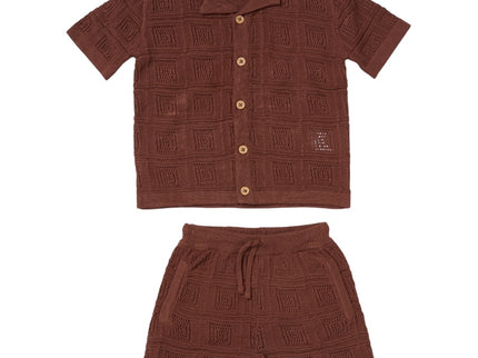 Brown Knit Boys Short Set