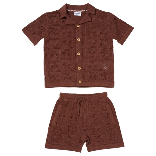 Brown Knit Boys Short Set