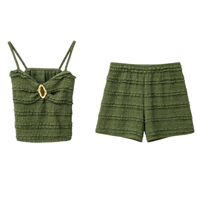 Ruffled Crop Top Short Set