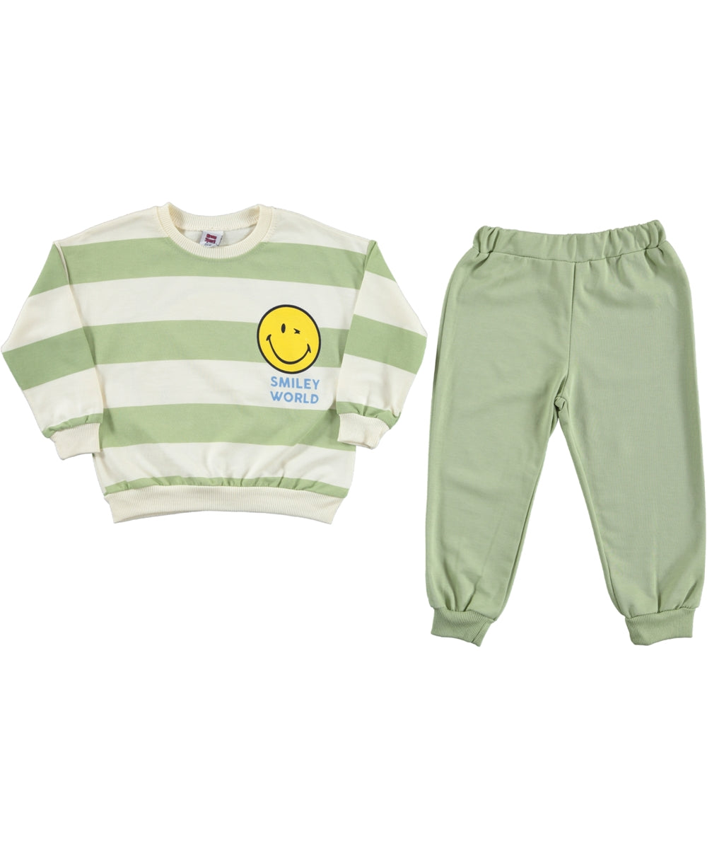 Unisex Smiley Striped Jogger Set Green