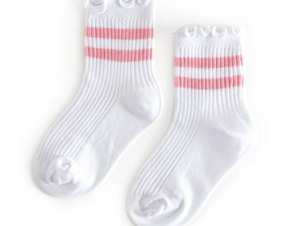 Ribbed Lettuce Trim Midi Socks - White/Blossom Stripe