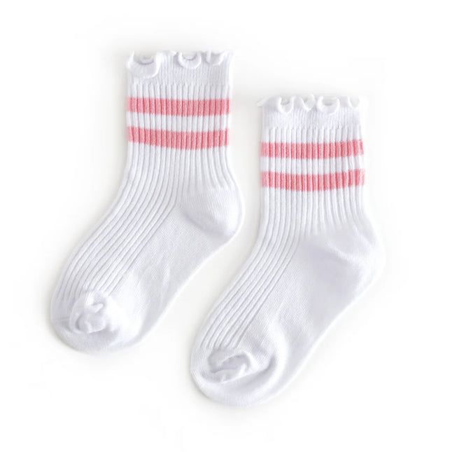 Ribbed Lettuce Trim Midi Socks - White/Blossom Stripe