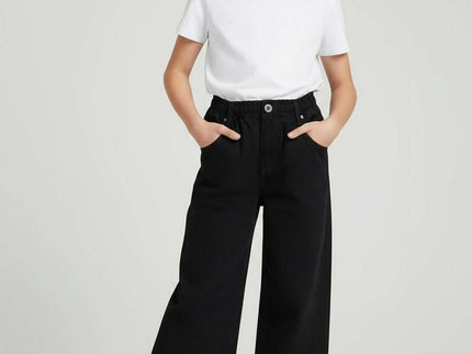 Girls Black Denim Bow Jeans