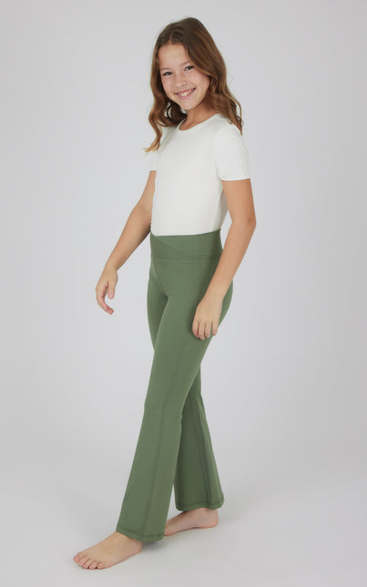 Girls Full Flare Pants Green