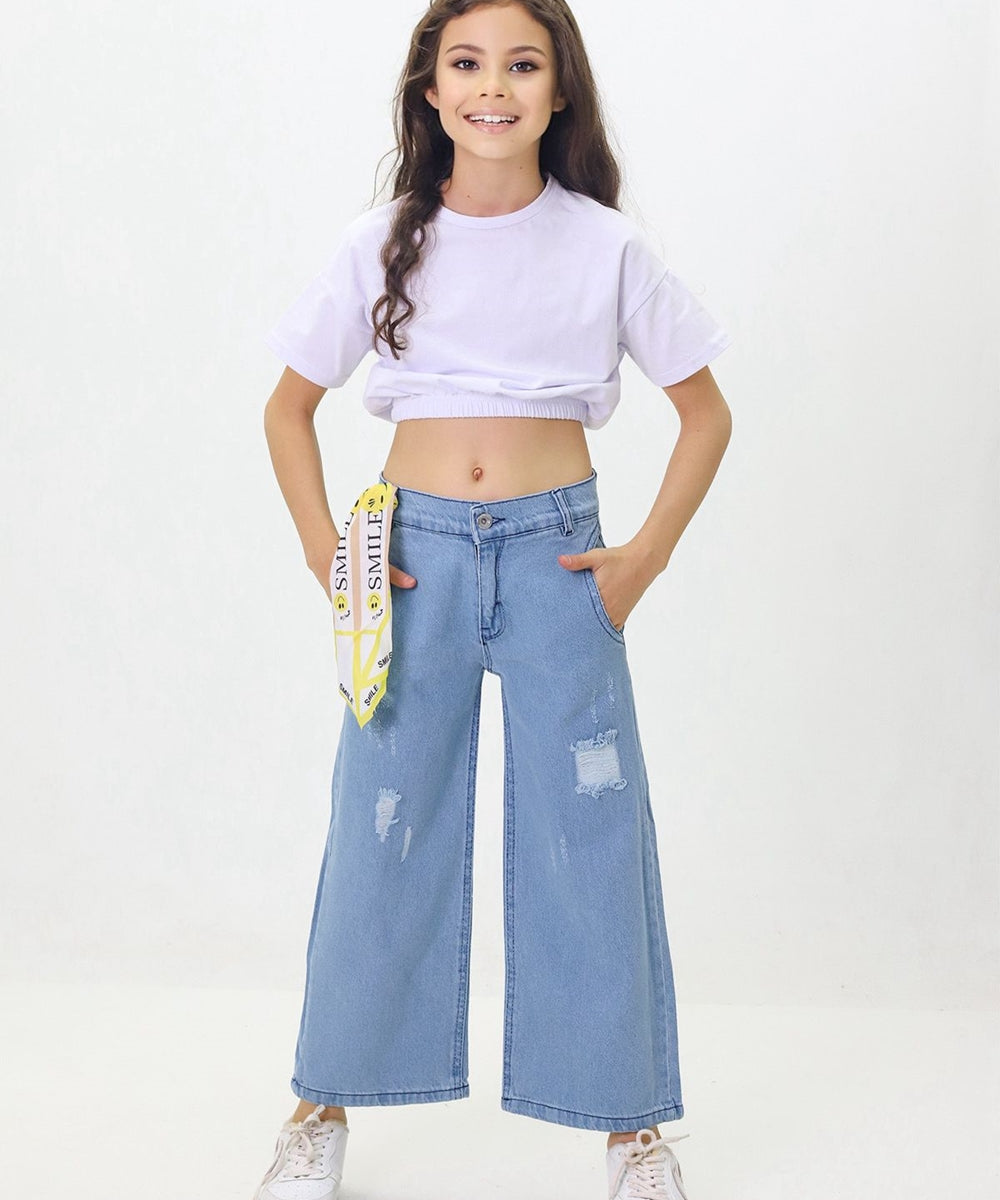 Girls Wide Leg Jeans with Scarf