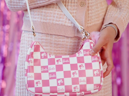 Barbie™ Pink Checkered Kids Hobo Handbag