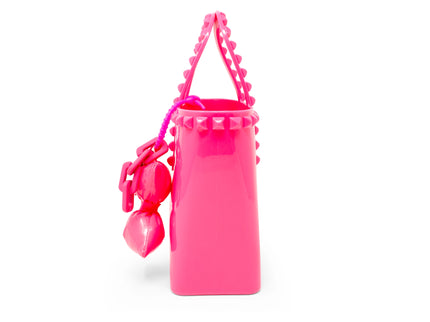 Hot Pink Tiny Jelly Stud Tote w/ Bow Charm