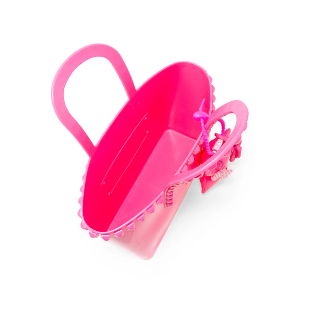 Hot Pink Tiny Jelly Stud Tote w/ Bow Charm