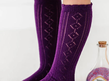 Scalloped Fancy Knee High Socks - Dark Purple