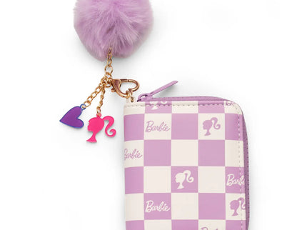 Barbie™ Purple Checkered Kids Zip Wallet with Pom Charm