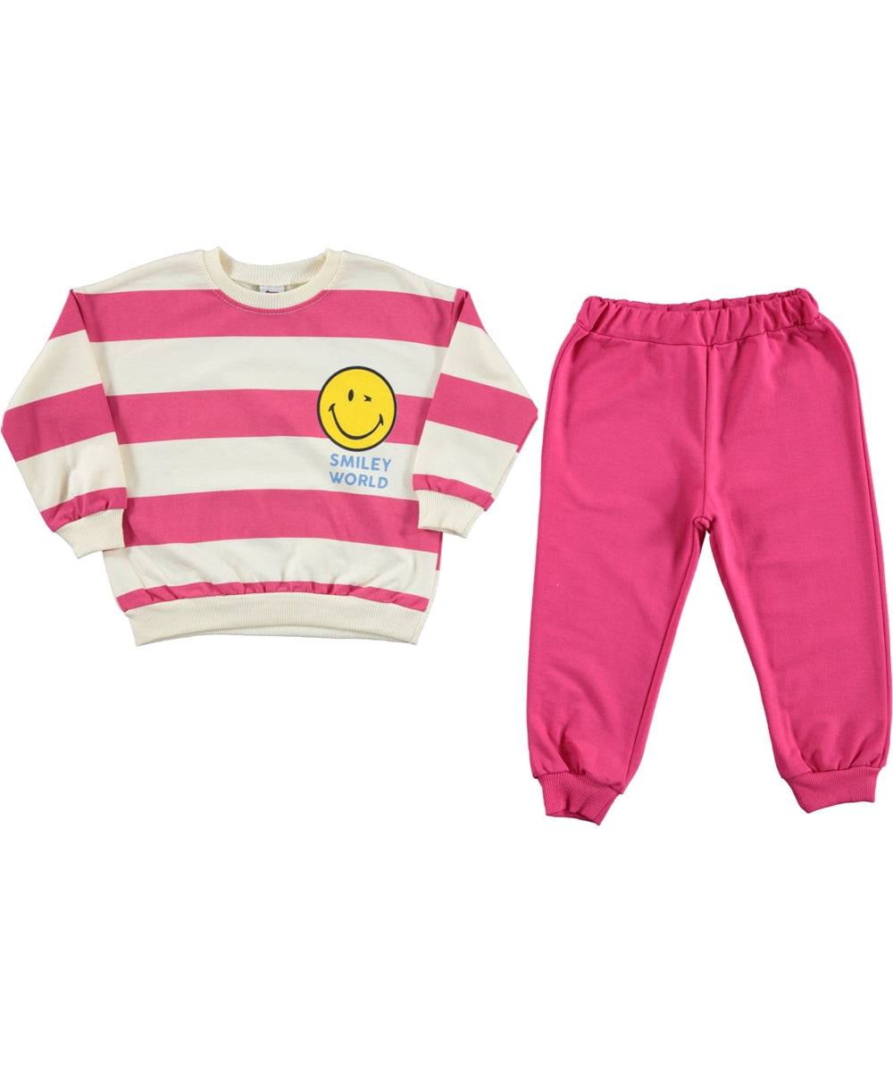 Unisex Smiley Striped Jogger Set Pink