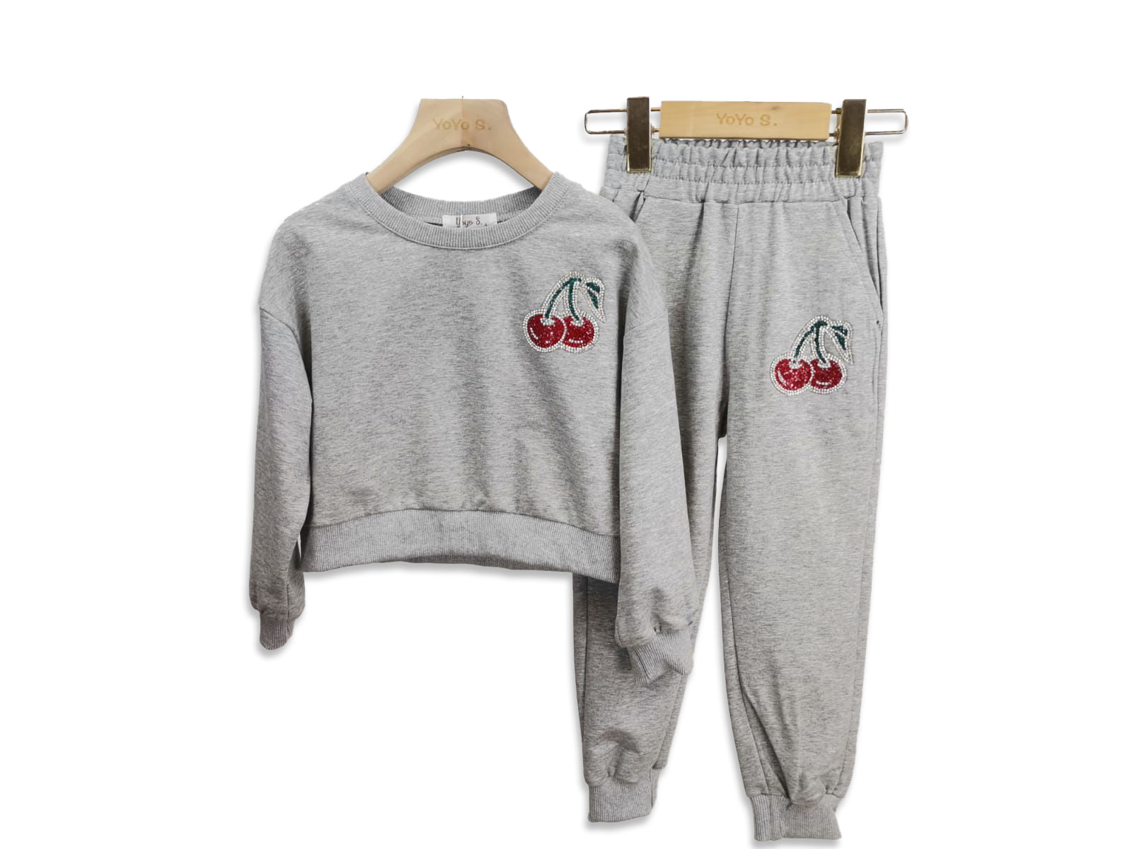 Grey Solid Tracksuit with Cherries