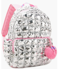 Quilted Scrunchies Metallic Backpack with Plush Heart Charm
