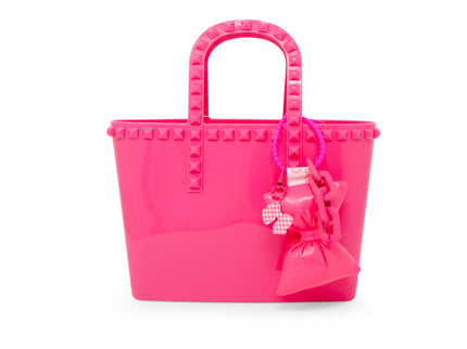Hot Pink Tiny Jelly Stud Tote w/ Bow Charm