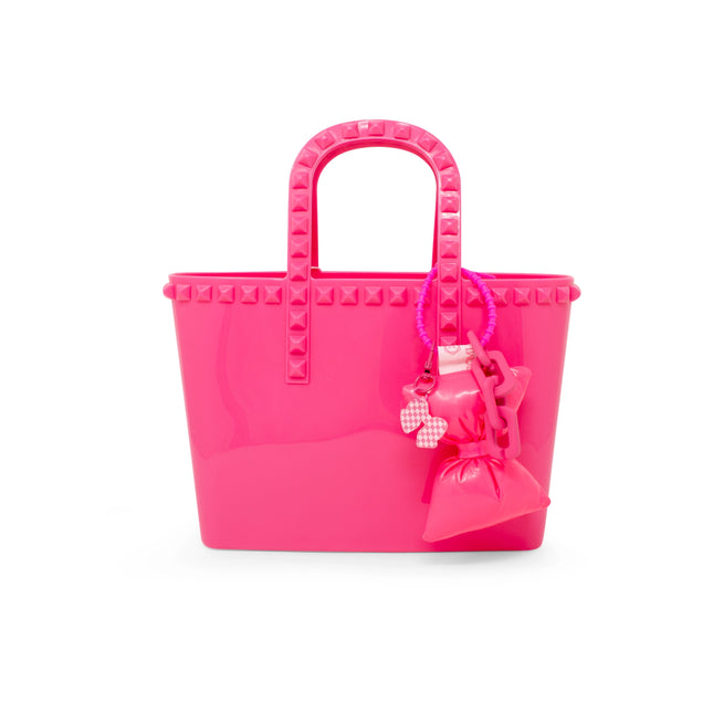 Hot Pink Tiny Jelly Stud Tote w/ Bow Charm