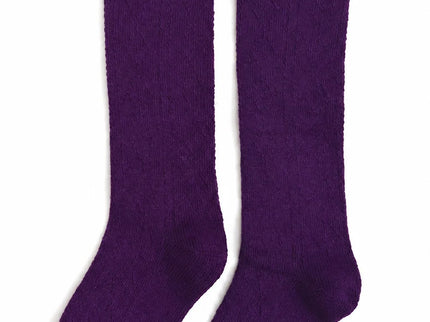 Scalloped Fancy Knee High Socks - Dark Purple