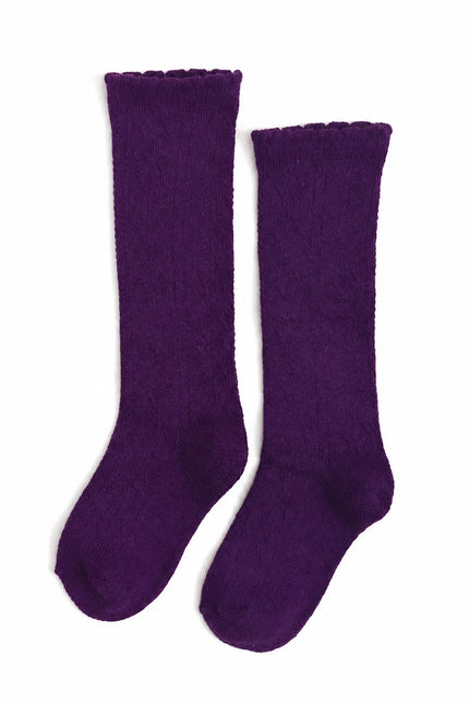 Scalloped Fancy Knee High Socks - Dark Purple