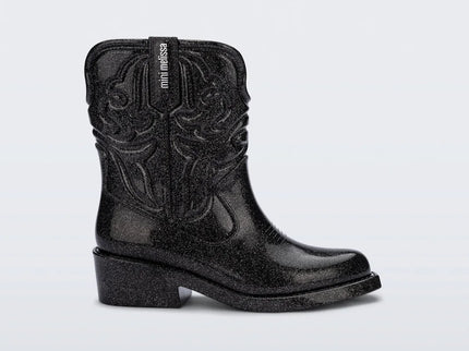 Mini Melissa Cowboy Boots - Black Glitter