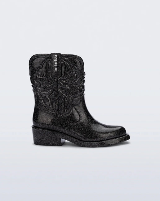 Mini Melissa Cowboy Boots - Black Glitter