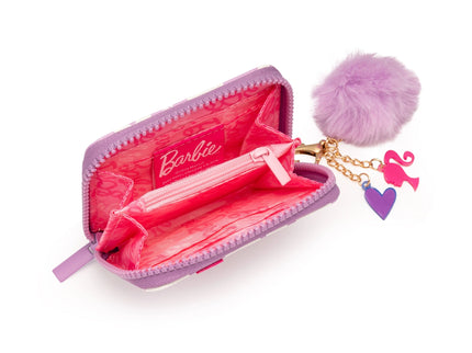 Barbie™ Purple Checkered Kids Zip Wallet with Pom Charm