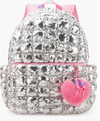 Quilted Scrunchies Metallic Backpack with Plush Heart Charm