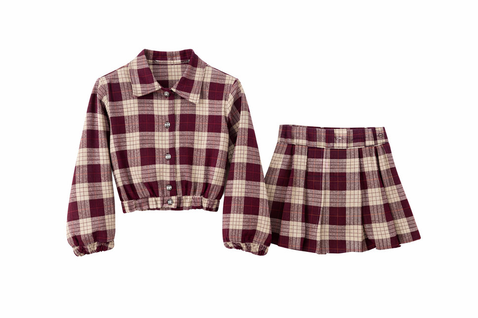 Girls Plaid Skirt Set