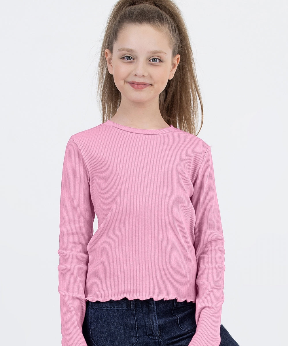 Pink Ribbed Long Sleeve Top