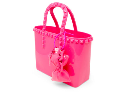 Hot Pink Tiny Jelly Stud Tote w/ Bow Charm