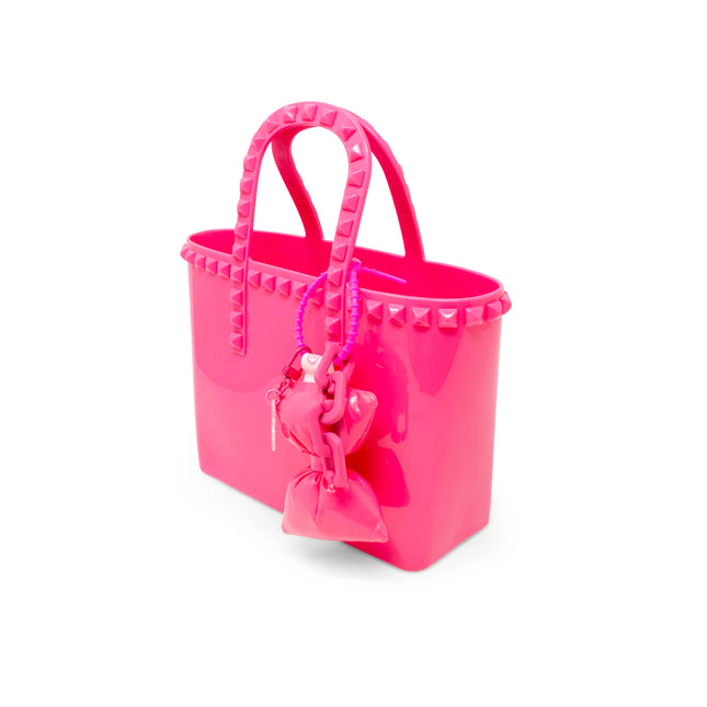 Hot Pink Tiny Jelly Stud Tote w/ Bow Charm