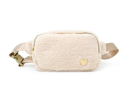 Beige Fuzzy Crossbody Sling Bag w/ Heart