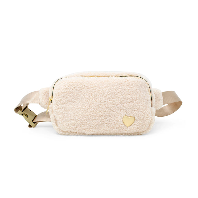 Beige Fuzzy Crossbody Sling Bag w/ Heart