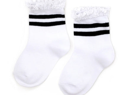 White/Black Striped Lace Midi Sock