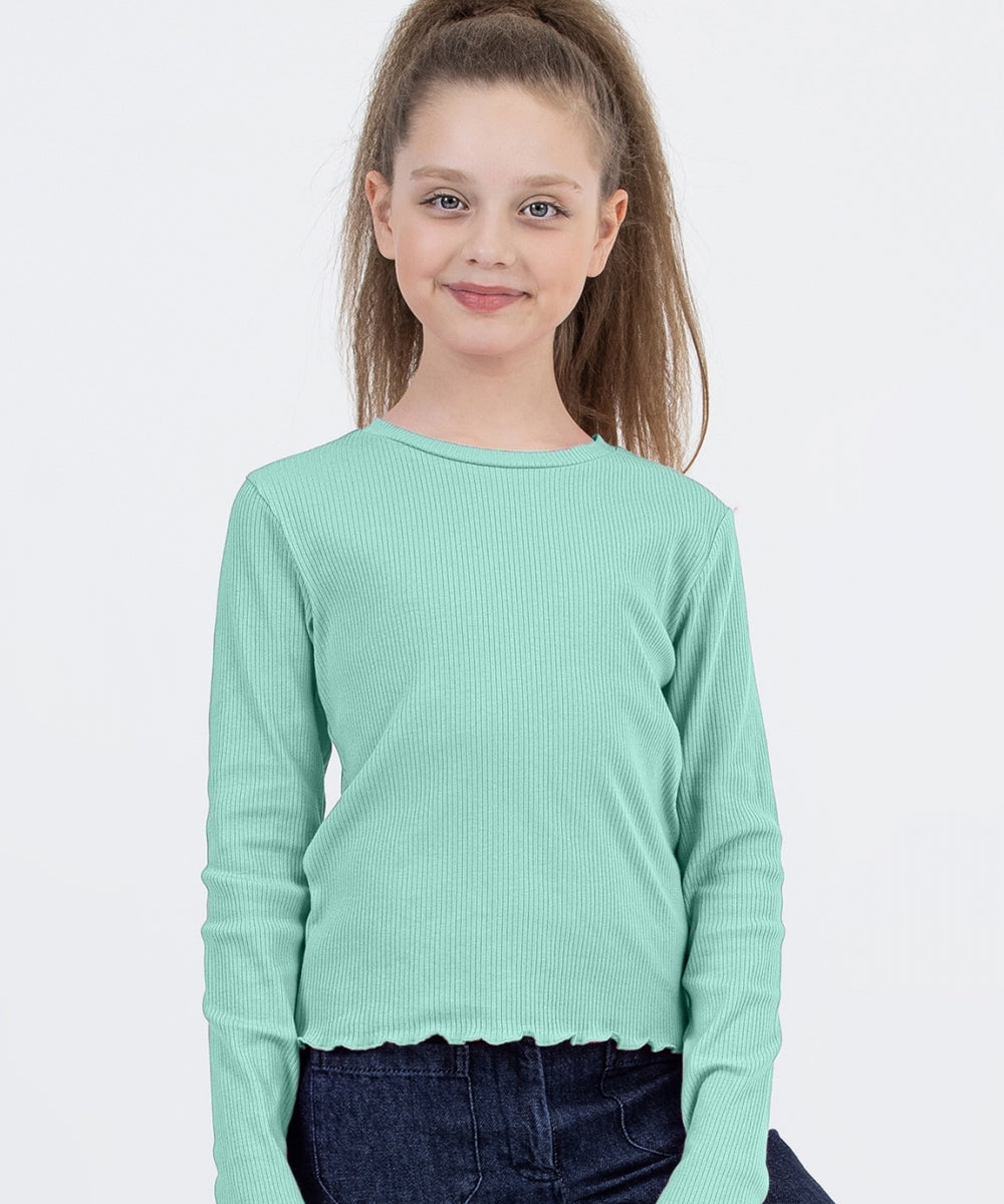 Blue Ribbed Long Sleeve Top