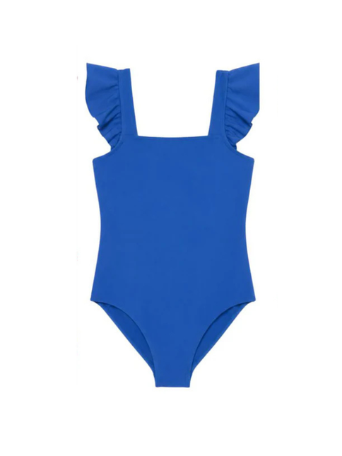 Blue Ruffle Sleeve Swimsuit