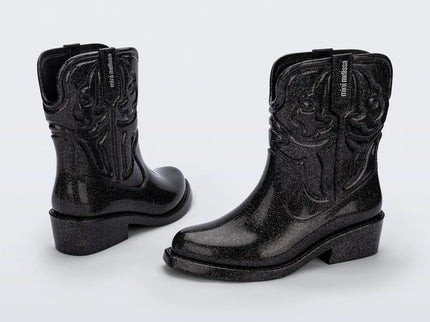 Mini Melissa Cowboy Boots - Black Glitter