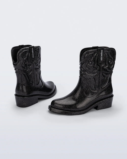 Mini Melissa Cowboy Boots - Black Glitter