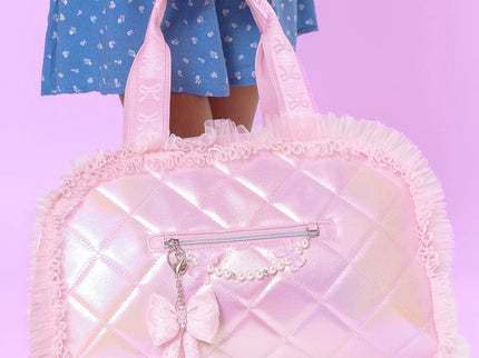 Quilted Holographic Medium Duffle Bag with Bag Charm