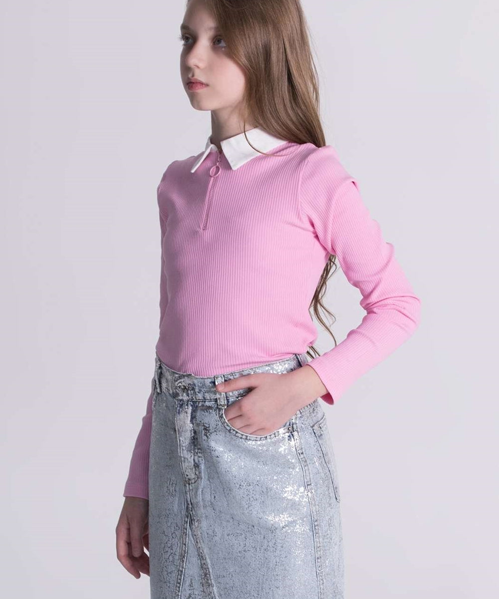 Pink Polo Ribbed Top