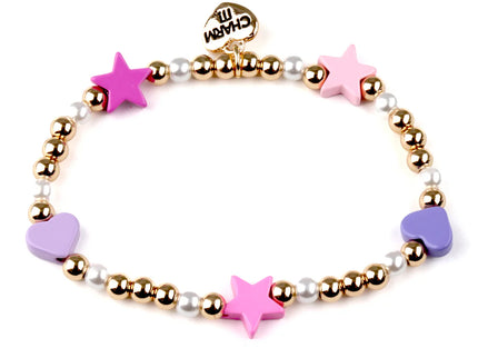 Gold Heart & Star Stretch Bead Bracelet