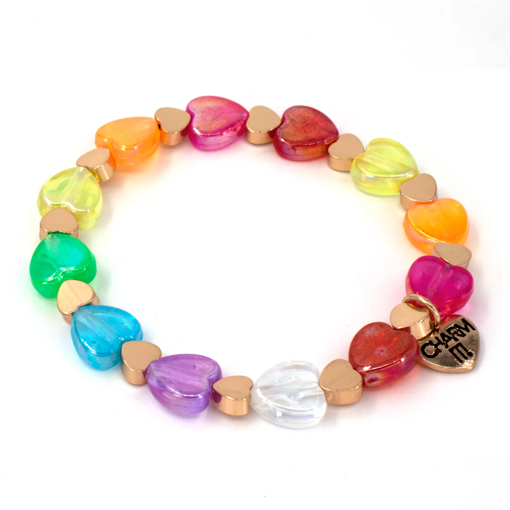 Gold Rainbow Heart Bead Stretch Bracelet