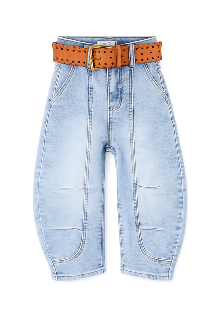 Girls Belted Barrel Jeans
